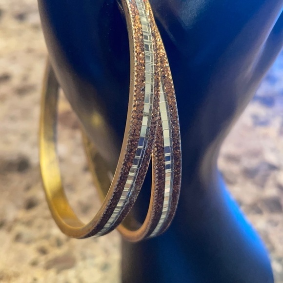 Sparkly Bronze And Crystal Bangle Bracelet Set - Picture 5 of 10